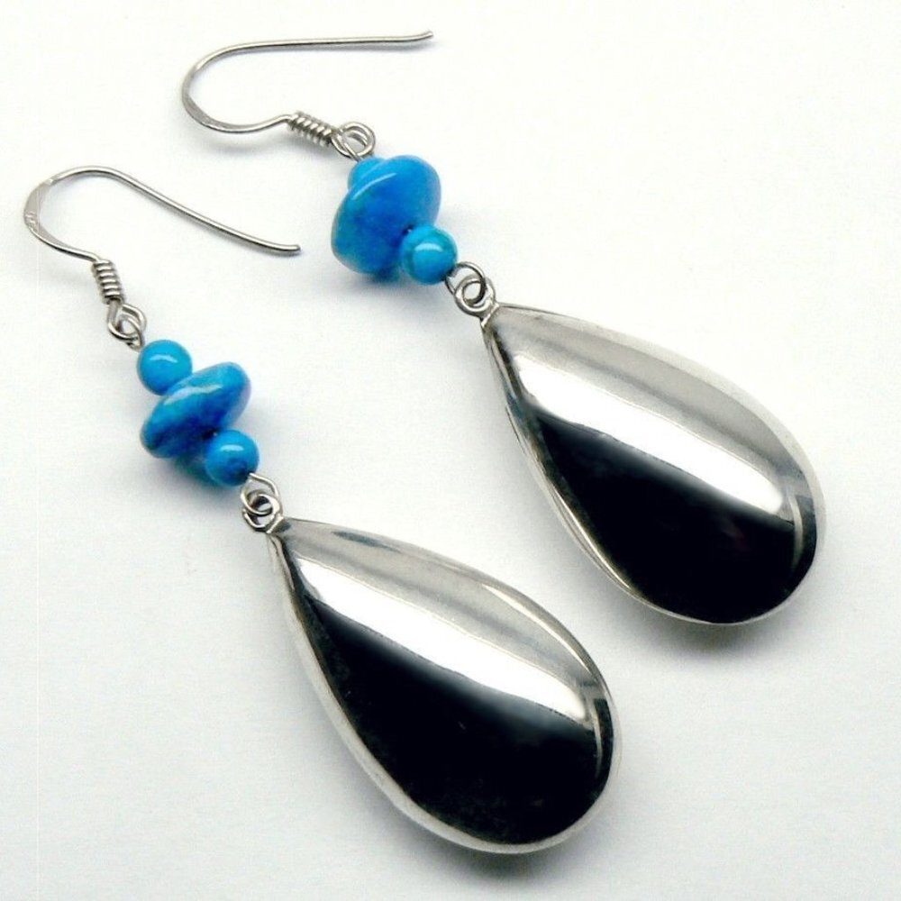 TURQUOISE Sterling SILVER Dangle Drop Earrings - Picture 3 of 4